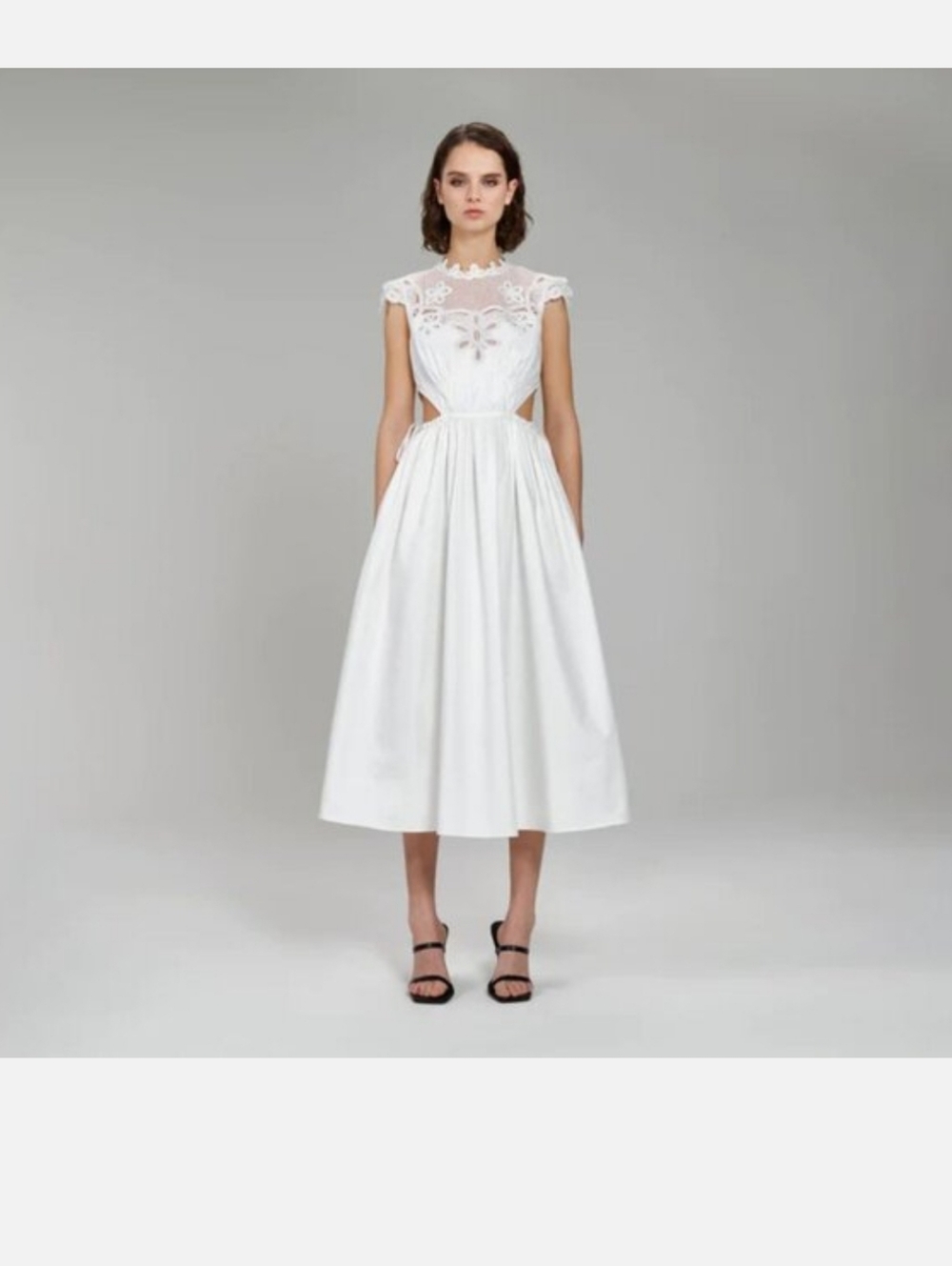 Self Portrait Elegant White Lace-Top Midi Dress
